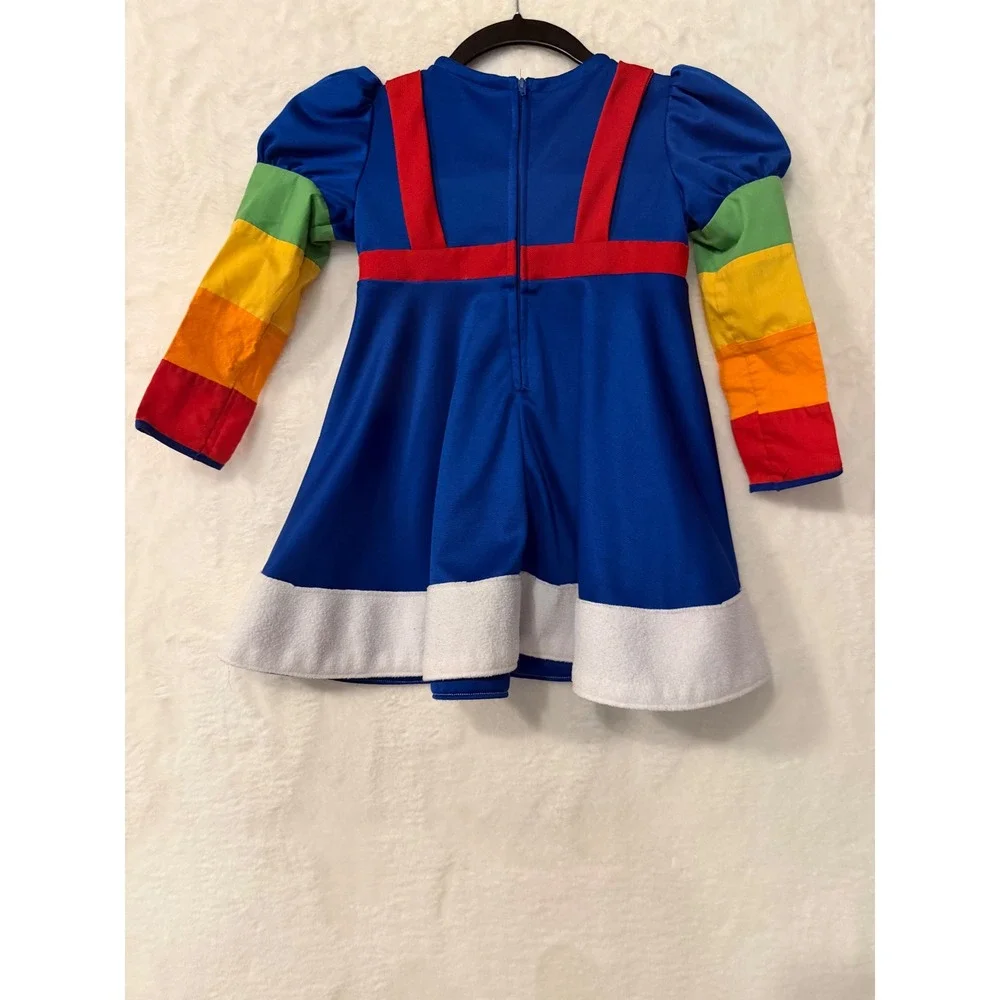 Rainbow Brite Inspired Costume Dress Blue Rainbow Sleeves Hearts Girls Halloween